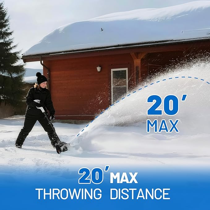 Litheli Cordless Snow Shovel, 20V 12'' Brushless Electric Snow Blower for Driveway, Battery Powered Snow Thrower, 4.0Ah Battery Included