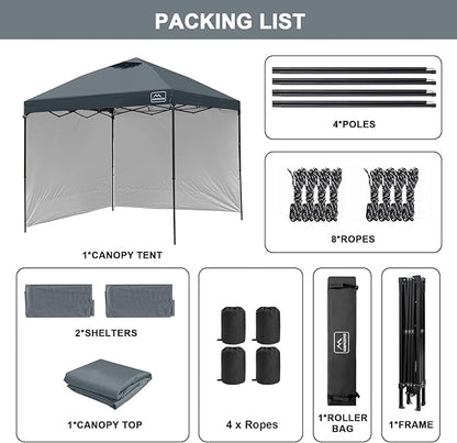KAMPKEEPER 10x10 Easy Pop Up Canopy Tent with Sidewalls, Instant Outdoor Shade Shelter with Removable 10FT Sun Walls, Quick Setup Waterproof and UV-Resistant for Patio (Dark Gray, 2 sidewall)