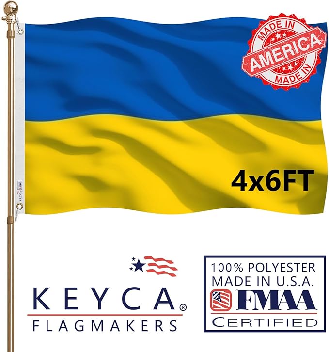 Ukraine Flag 4X6 FT Made in The USA-Heavy Duty Vibrant Colors Double Sided Ukrainian UKR Flag with 2 Brass Grommets for Home/Company/Indoor Outdoor Decoration