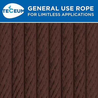 TECEUM Cotton Rope 3/16” (5 mm) – 100 FT – Strong All-Purpose Braided Rope – Natural Cotton – for Crafting, Сamping, Clothes Line, DIY, Indoor & Outdoor Use – Brown