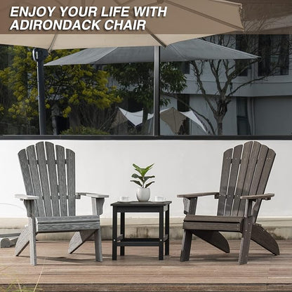 Adirondack Chair Set of 4, Outdoor Oversized Patio Chair Poly Lumber Weather Resistant & Durable Fire Pits Chair for Poolside,Lawn and Garden,350lbs Weight Capacity (Grey)