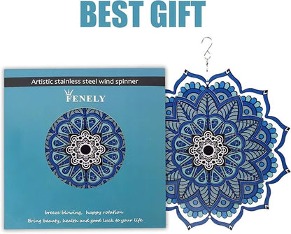 Wind Spinner Yard Art Garden Decor 3D Stainless Steel Metal Sculptures Kinetic Hanging Whirligigs Mandala Decorations Backyard Outside Indoor Outdoor Patio Ornaments Clearance Sun Catcher Windmill