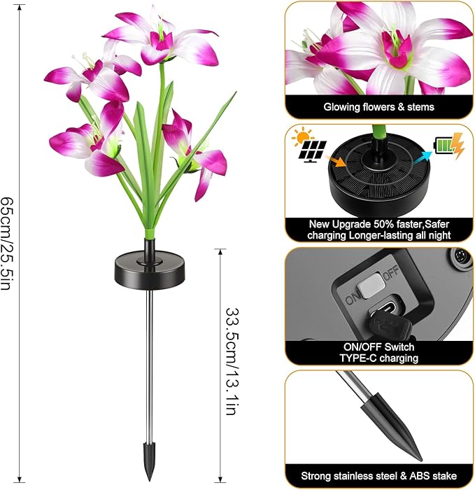 Solar Flowers Lights - Upgraded Outdoor Lily Flowers Lights, 7-Color Changing & Waterproof Outdoor Solar Lights for Garden, Patio, Backyard,Party and Office (Lily, 4)
