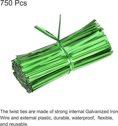MECCANIXITY Foil Twist Ties 3" 8cm Metallic Plastic Closure Tie for Tying Bread, Candy, Cookies, Gift Bags Arts Crafts Ties Green Pack of 750