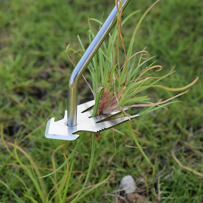 Weed Puller Tool, Stainless Steel Gardening Hand Weeder Tools, Weeding Artifact Uprooting Weeding Tool, Weed Removal Tool, 4-Tooth Dual Purpose Manual Weed Pulling Tool for Yard Garden