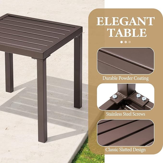 Crestlive Products Outdoor Side Table Set of 2 - Small Metal Square End Table - Easy to Assemble, Weather Resistant Ideal for Garden, Patio, Poolside, Beach, Balcony, Porch