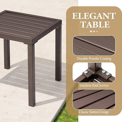 Crestlive Products Outdoor Side Table Set of 2 - Small Metal Square End Table - Easy to Assemble, Weather Resistant Ideal for Garden, Patio, Poolside, Beach, Balcony, Porch