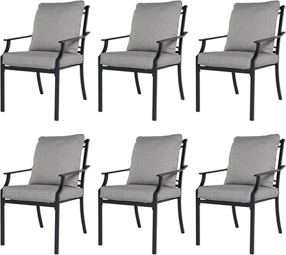 Grand patio Dining Chairs Set of 6，Outdoor Fixed Patio Dining Chairs Set of 6，Fixed Dining Chair，Outdoor Dining Chairs with Grey Cushions, Patio Chairs for Outside, Garden Lawn Porch, Backyard