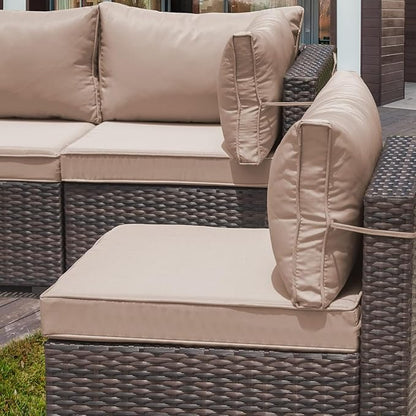 Outdoor Patio Furniture Set with Propane Fire Pit Table, 8 Pieces Outdoor Furniture Patio Sectional Sofa Conversation Set w/ETL Approved 43" Gas Outdoor Fire Table & Coffee Table Brown
