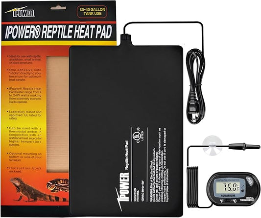 iPower 8 by 12-Inch 16W Reptile Heat Mat, LCD Digital Aquarium Thermometer, Under Tank Warmer Terrarium Heat Pad for Turtles Lizards Frogs and Other Small Animals, Multi Sizes