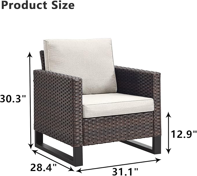 HUMMUH Patio Chairs Set of 2 PE Wicker Outdoor Dining Chairs High Back Deep Seating Porch Chairs with 4inch Seat Cushions