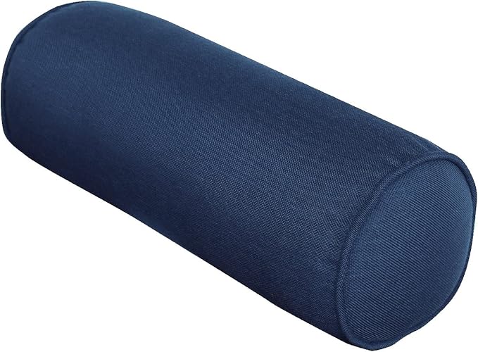 Indoor/Outdoor Bolster Pillows, 16x6 inches Solid Round Lumbar Cylinder Throw Pillows for Outdoor Furnitures, Set of 2, Navy Blue