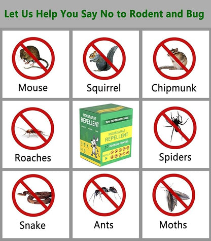 Mouse Repellent Pouches 10Pack with Peppermint Oil: Natural Rodent Repellent Indoor to Get Rid of Rats, Mice, Squirrels - Rat Repellents for House, Car, and Outdoor