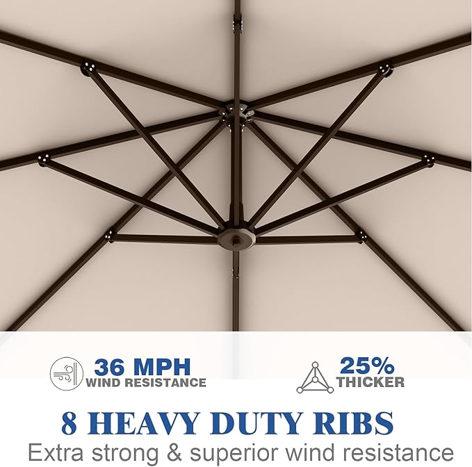 Outdoor Patio Umbrella with Sand Bag Included, 11 FT Deluxe Curvy Cantilever Umbrella Offset Hanging Umbrella with 360° Rotation for Market, Pool, Garden, Backyard, Deck