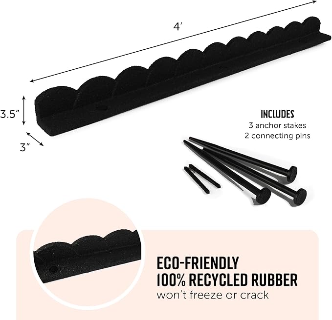 Playsafer L Shaped Flexible Rubber Scalloped Edger for Lawns Landscaping and Playground | Easy No Dig Installation| 4' Long (1, Black)