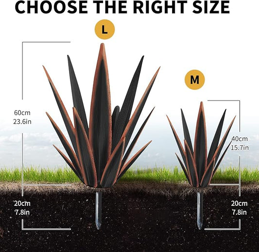 Large Tequila Rustic Sculpture, Rustic Metal Agave Plants for Outdoor Patio Yard, Home Decor Hand Painted Metal Agave Garden Yard Statue, Outdoor Lawn Ornaments Yard Stakes (Black -L)