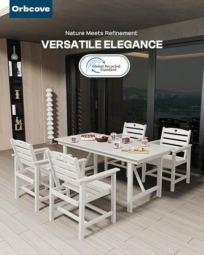 Patio Table and Chairs Set with Umbrella Hole, HDPE Patio Dining Set for 4, Outdoor Dining Set for Lawn, Patio, Porch, Deck, Poolside, Yard (White, 5-Piece)
