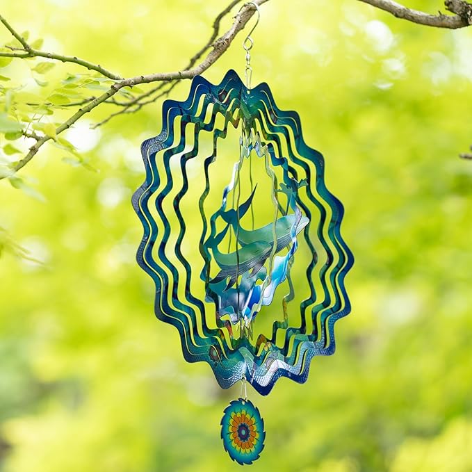 3D Whale Wind Spinner for Yard Garden Outdoor 12Inch Wind Spinners Memorial Gift for Women Mom Grandma Wife, Garden Decor Metal Kinetic Yard Art Wind Sculptures