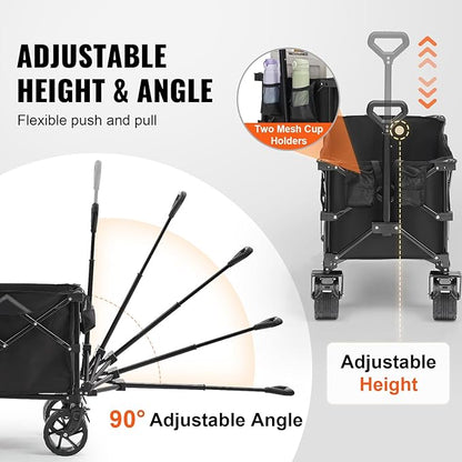 VEVOR 220L/350lbs Collapsible Folding Wagon, Heavy Duty Beach Cart Foldable with Big Wheels, Outdoor Utility Wagon All Terrain Wagon for Groceries Camping