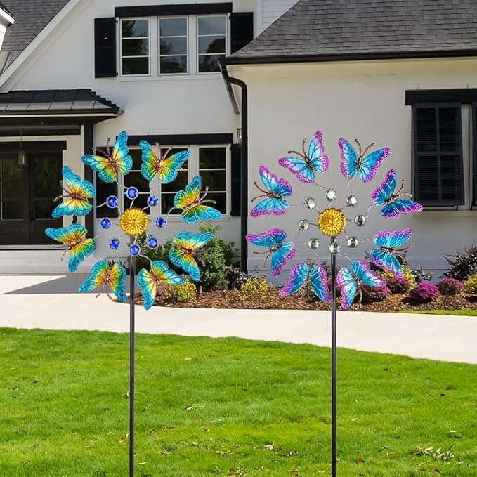 Viveta 2Pack Garden Wind Spinners,Outdoor Metal Butterfly Wind Sculpture, Windmill Wind Spinner for Outdoor Yard Patio Lawn & Garden,12.5''Dia