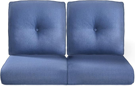 Pop 22x25/22x24 Outdoor Seat Cushions Set of 2 - Comfortable High Back Water-Resistant Patio Wicker Chairs Cushion for Dining Rocker Glider Loveseat Couch Sectional Sofa - Navy Blue/Button