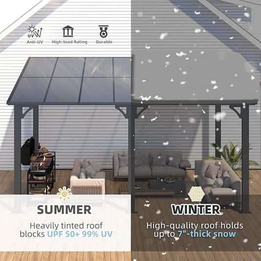 AECOJOY 14' x 8' Gazebo Outdoor Pergola for Patio, Hard Top Lean to 8x14 Gazebo Shelter Pergolas and Gazebos Clearance with Patio Roof, Large Wall-Mounted Heavy Duty Awnings for Patio, Decks, Backyard