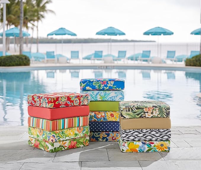 BrylaneHome Extra-Thick Seat Cushion - 23”L x 22”W x 5.5”H - Patio & Outdoor - Water, Stain & Fade Resistant - Poppy Blue