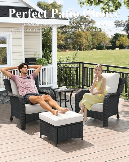 LayinSun 7 Piece Wicker Outdoor Furniture Set with 6-inch Comfy Cushions, High Back Patio Furniture Set with Rattan Armchairs and Fire Pit Table