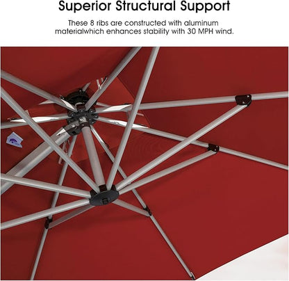 PURPLE LEAF 10 FT Cantilever Patio Umbrellas with Base Included, Large Square Offset Umbrella with 360° Rotation, Outdoor Aluminum Pool Umbrella for Pool Lawn Garden, Brick Red