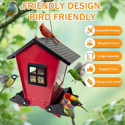 Squirrel Proof Bird Feeders for Outdoors Hanging, 5LB Capacity Metal Wild Birdfeeders Outside Hanging, Cardinal Bird Feeder Squirrel Proof as Various Finch Feeders for Outside(red)