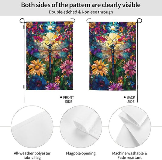 Dragonfly Flowers Garden Flag Vertical Double Sided Outdoor Yard Flags 12.5x18 Inch Burlap Banners for House Lawn