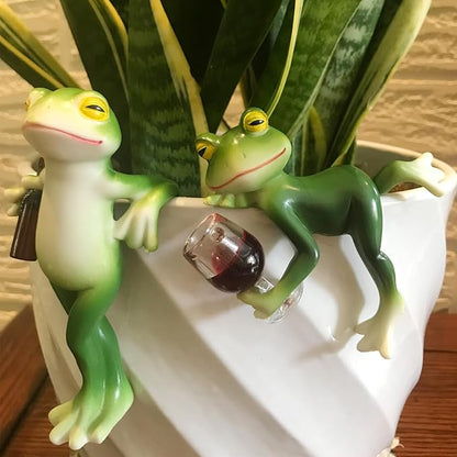 2 Pack Miniature Frog Figurines Decor Cute Resin Frog Statue Sculpture Garden Planter Pots Indoor Outdoor Patio Balcony Home Desk Lie and Stand