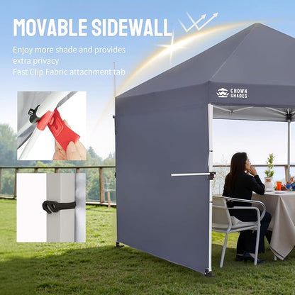 CROWN SHADES 10x10 Pop Up Canopy Tent with 1 Comercial Kit, Instant Commercial Tent with Patended Centerlock, 400D Silver Coated Fabric, 1 Sidewall, 4" Wheels, Sto'N Go Bag,Grey