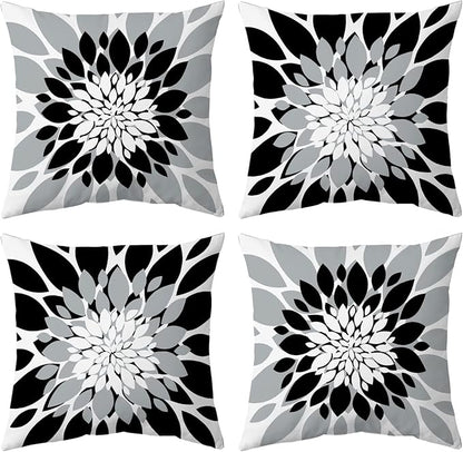Qahing Pack of 4 Outdoor Waterproof Pillow Covers 18x18 Decorative Outdoor Throw Pillows Garden Square Cushion Cases for Patio Furniture, Couch, Tent Sunbrella, Bench, Black Grey