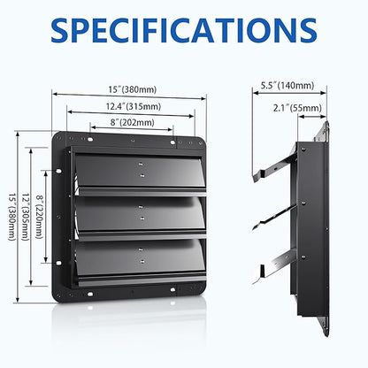 12 Inch Aluminum Automatic Shutter Louver Vent (No Fan Blades and Motor) for Home Attics, Workshops, Barn, Greenhouse