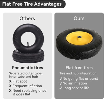 4.80/4.00-8" Tire and Wheel Assembly Set for Wheelbarrows, 5/8" or 3/4" Bore Wheelbarrow Tires for Utility Cart, Wheel Barrel, Wagon, Trailer, Dolly, 16" Solid Rubber Tires Without Flat Spots, 2 Pack