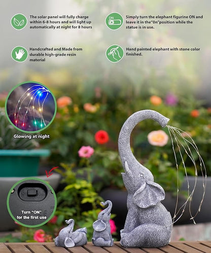 Qeeman Elephant Statues for Garden Decor: Outdoor Sculptures for Lawn Ornaments - Porch Patio Balcony Front Yard Birthday Gifts for Mom Grandma Women