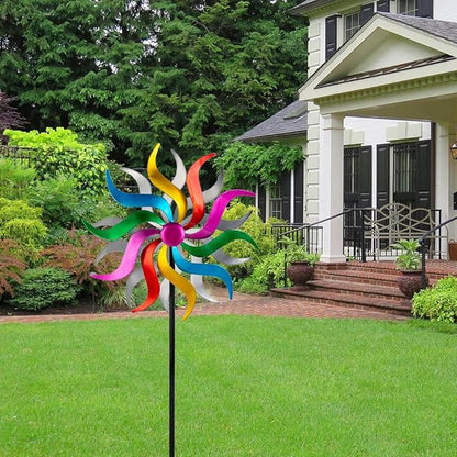 Wind Spinners Outdoor, Colorful Metal Wind Sculptures & Spinners, 15" Dia x 58" H Large Kinetic Windmills for Garden Yard Decor