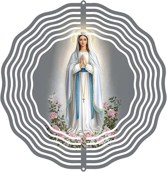 Virgin Mary Prayer Wind Spinner, Metal Wind Spinners Outdoor Indoor, Virgin Mary Cross Hanging Garden Decor for Outside, Stainless Wind Spinners for Yard and Garden 10 inch 3D (25.76X25 CM)