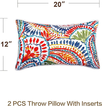 JMGBird Outdoor Pillows Waterproof Set of 2 Outdoor Lumbar Pillows with Insert Included 12×20 Inch Outdoor Pillow for Patio Furniture