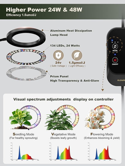 GLOWRIUM 48W LED Dual-Head Grow Light for Indoor Plants, 23.5-71" Adjustable Height, 3-Growing Full Spectrum for Tall Plant Light, 3/9/12/16H Timer, 6-Level Dimming, Ideal for Large Tall Plants