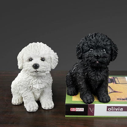 Dog Statue for Outdoor Maltese Dog Ornament Resin Bichon Frise Statue for Home Decor