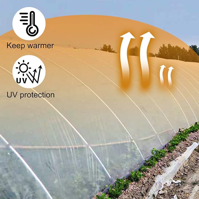 VEVOR Greenhouse Plastic Sheeting 32 x 25 ft, 6 Mil Thickness UV Resistant Clear Polyethylene Film, Hoop Green House Cover for Farms, Agriculture, Garden