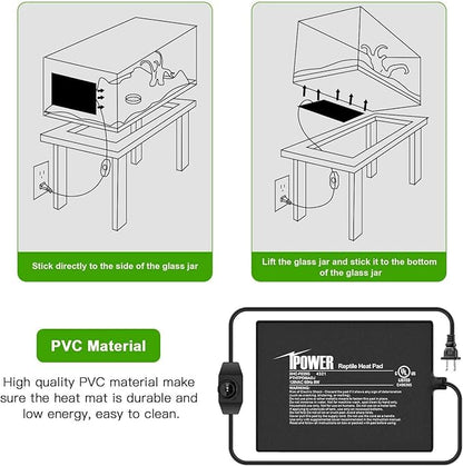 iPower 6 by 8-Inch Reptile Heat Mat with Temperature Adjustable Controller Knob, LCD Digital Aquarium Thermometer, Under Tank Warmer Terrarium Heat Pad for Reptiles and Amphibians