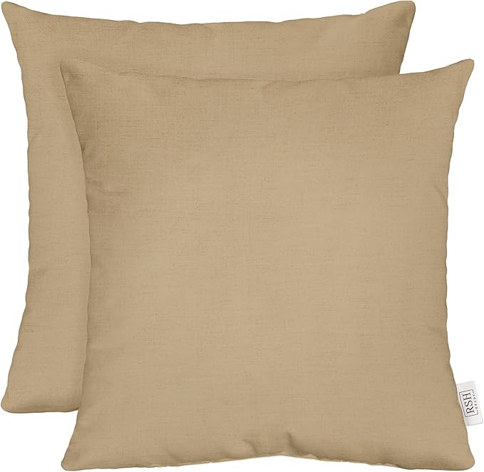 RSH DECOR: Sunbrella Square Throw Pillows Set of 2 | 17" x 17" | Water and Fade-Resistant Performance Fabric | Outdoor Pillow Covers with Down-Alternative Inserts | Canvas Heather Beige