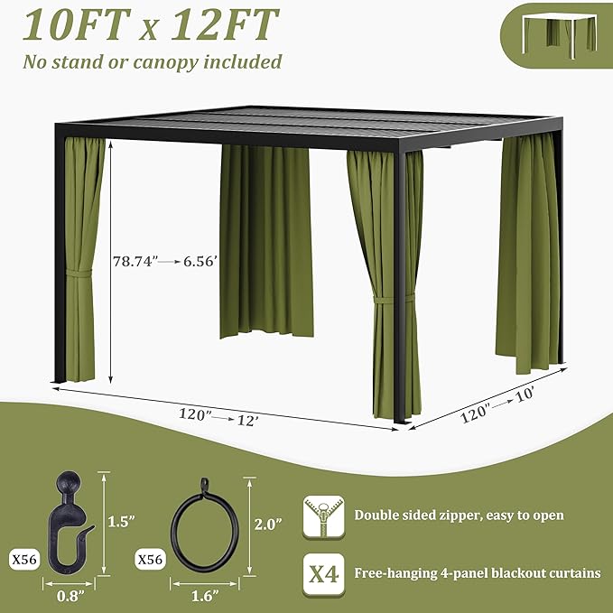 Gazebo Universal Replacement Privacy Curtain,10'×12' Gazebo Outdoor Waterproof Curtains, 4-Panels Sidewall Curtains with Double Zipper for Patio Canopy, Garden and Backyard (Curtain Only)