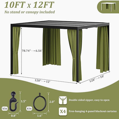 Gazebo Universal Replacement Privacy Curtain,10'×12' Gazebo Outdoor Waterproof Curtains, 4-Panels Sidewall Curtains with Double Zipper for Patio Canopy, Garden and Backyard (Curtain Only)