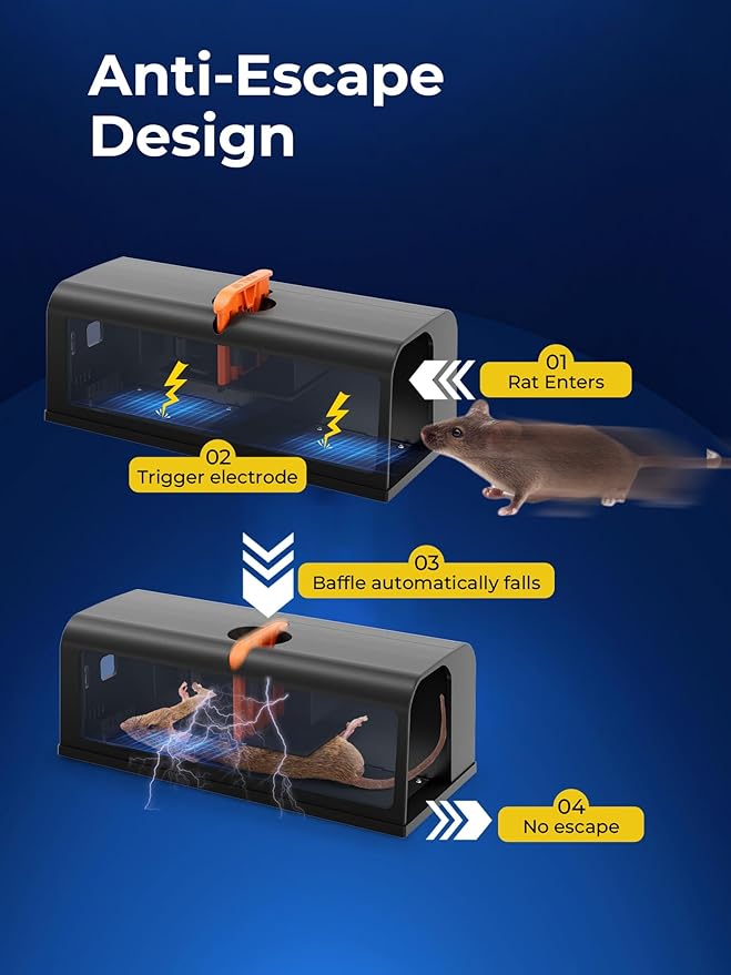 Electric Rat Traps Indoor for Home, Electronic Rat Killer Zapper with Anti-Escape Baffle, Safe and Effective Rodent Control, No-Touch Disposal, Adapter Powered Rodent Trap for Indoor Use