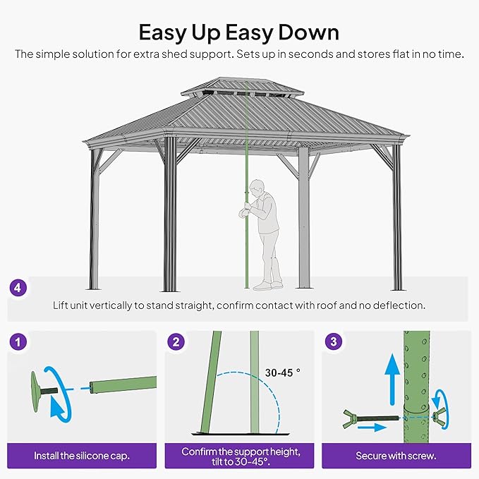 PURPLE LEAF Gazebo Snow Support Pole Adjustable Telescopic Heavy Duty Steel Brace to Prevent Snow Collapse (Extends 7.32 ft to 10.4 ft)