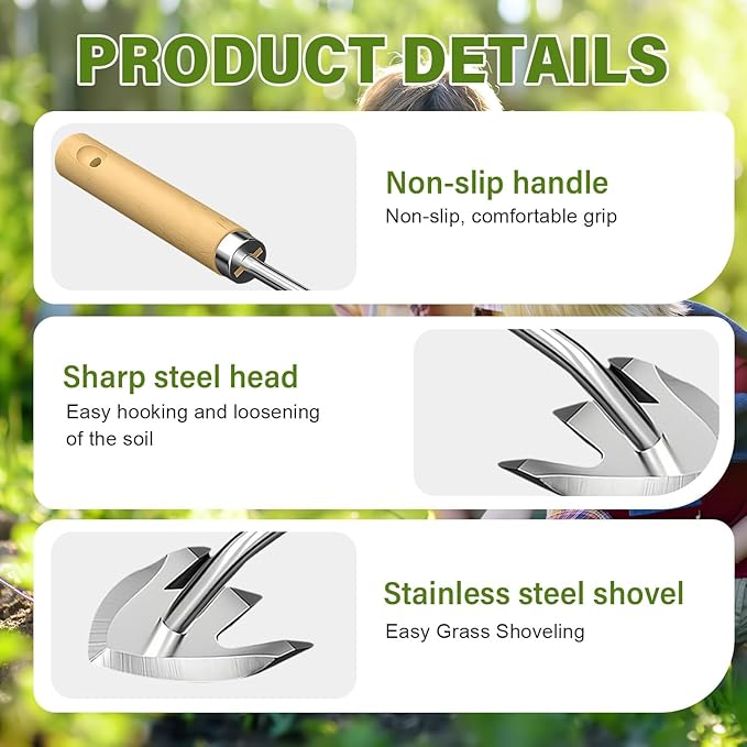Manual Weed Remover Tool for Lawn and Garden, 2025 New Weeding Artifact Uprooting Weeding Tool,Weed Puller Tool 3 Tooth Manganese Steel for Gardening Backyard Farm (14in)